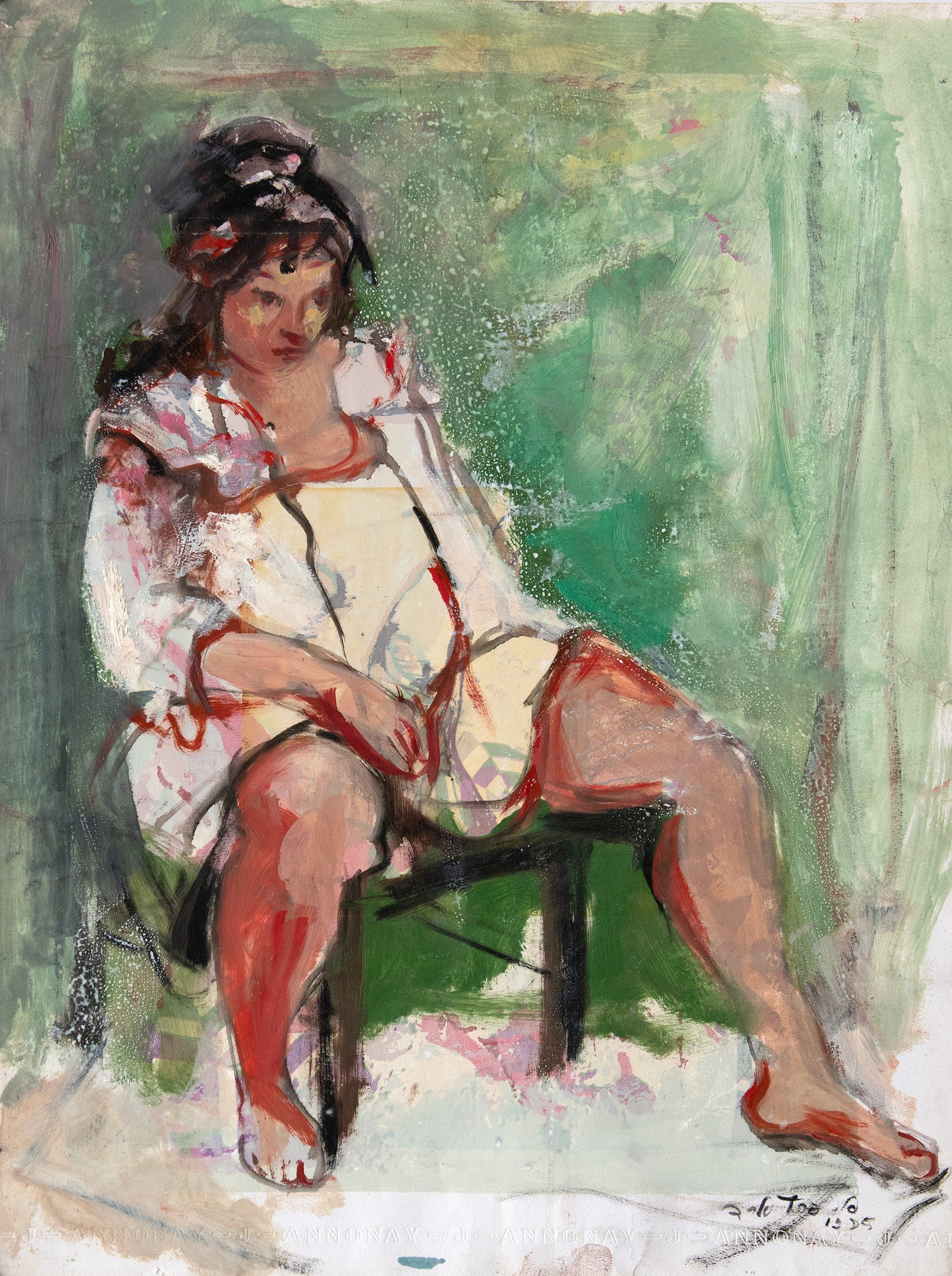 Seated Lady in Cream Dress