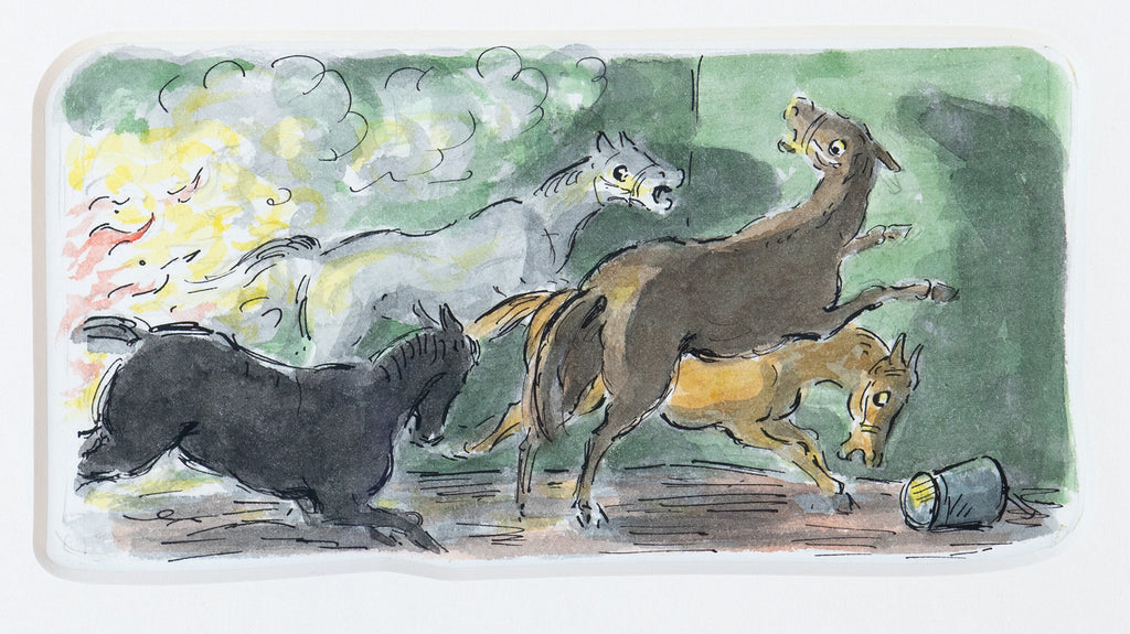 They neighed and tossed and screamed. "Keep your heads," Toby cried, but they paid no heed.