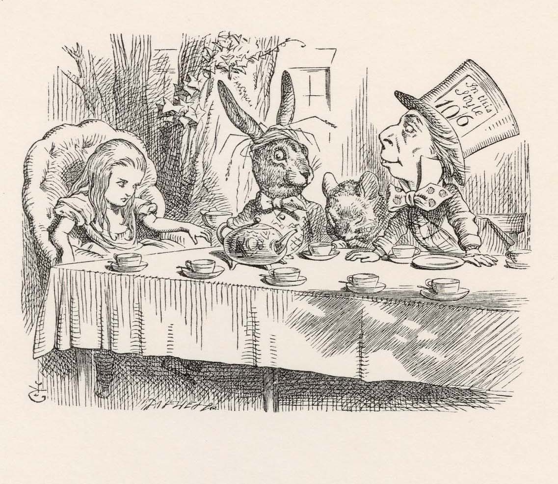 The Hatter opened his eyes very wide on hearing this; but all he said was, 'Why is a raven like a writing-desk?'