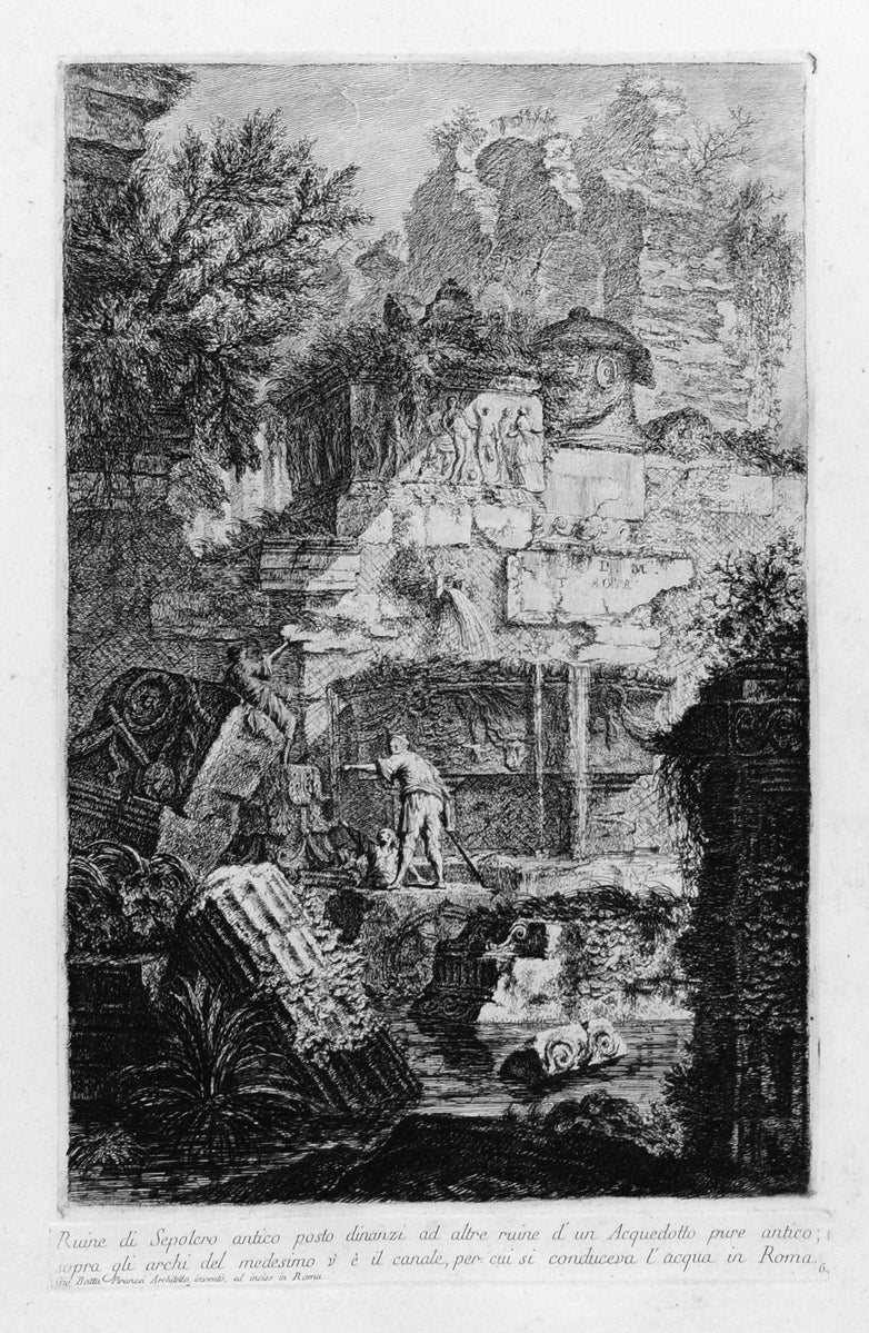 Ruins of Ancient Tomb in Front of Ruins of an Ancient Aqueduct