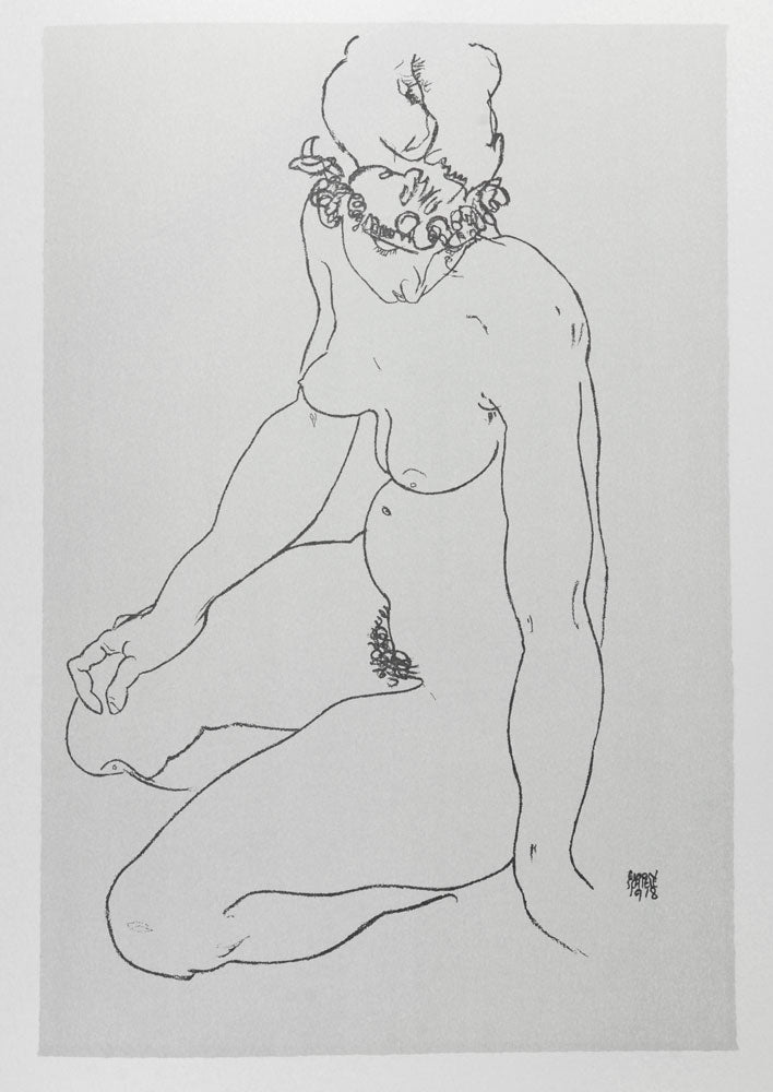 Kneeling Female Nude, Turning to Right (1918)