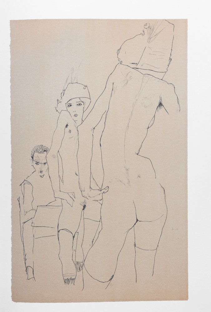 Schiele Drawing a Nude Model Before a Mirror (1910)