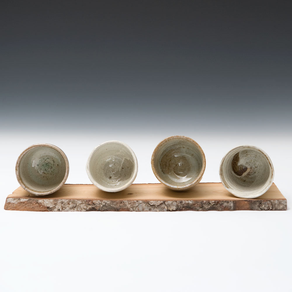 Set of Four Small Cups with Wooden Tray