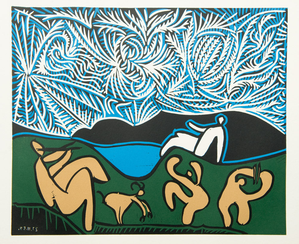 Pablo　Picasso、ワイングラス、希少な額装用画集より、新品高級額装付 Pablo Picasso Bacchanal with Goat - Linogravures – Goldmark
