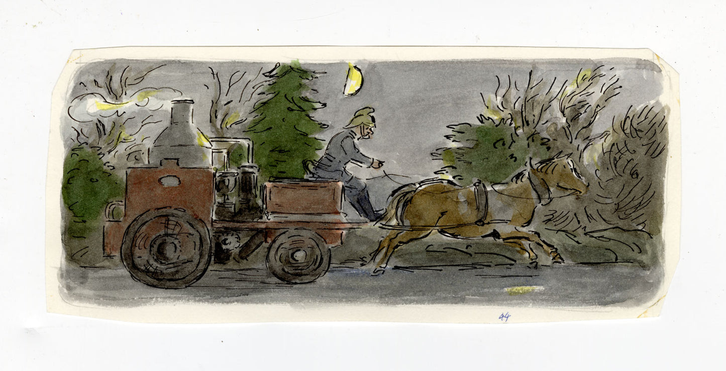 Back through the night galloped Toby with the little fire engine...