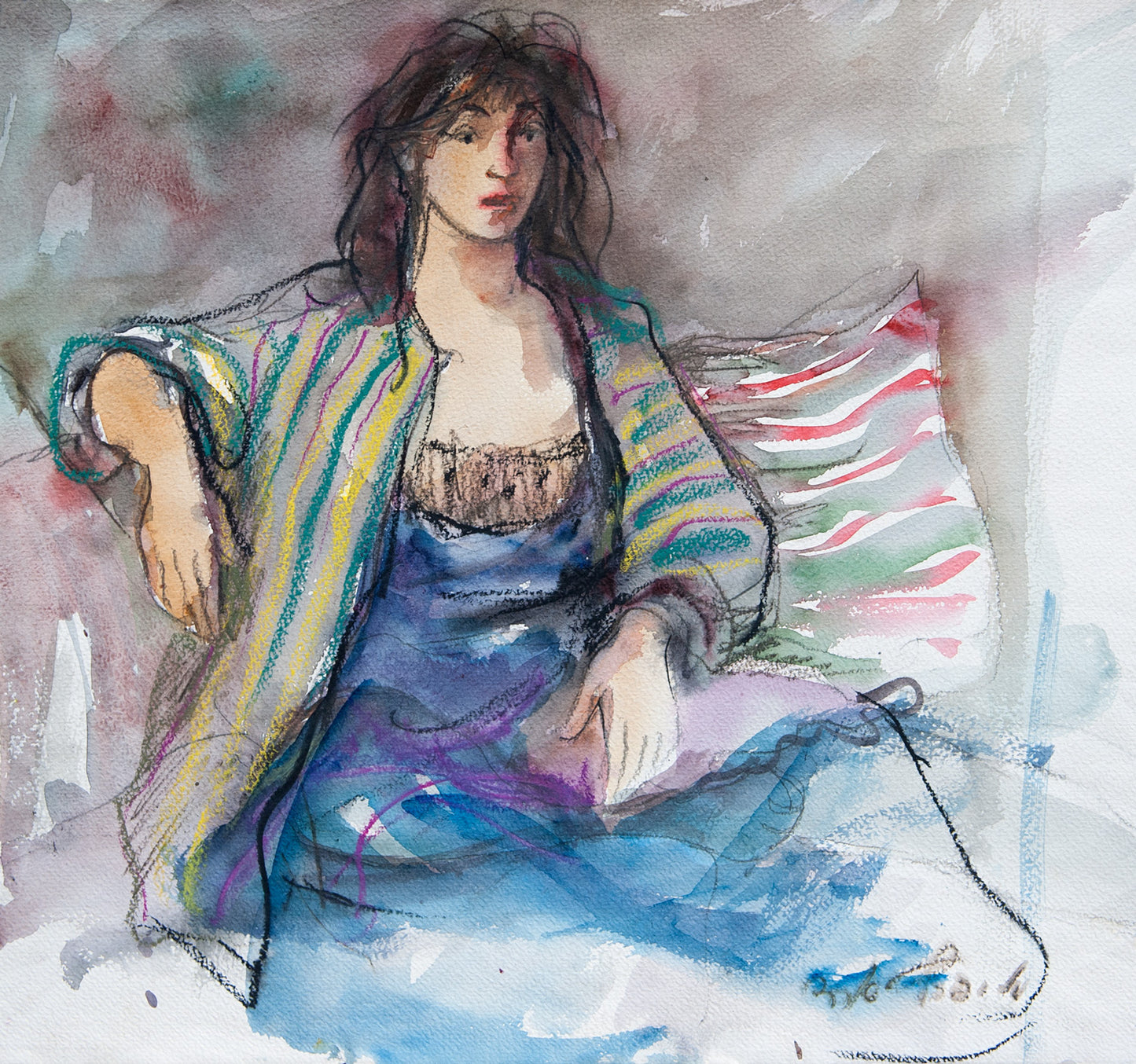 Woman in Striped Jacket