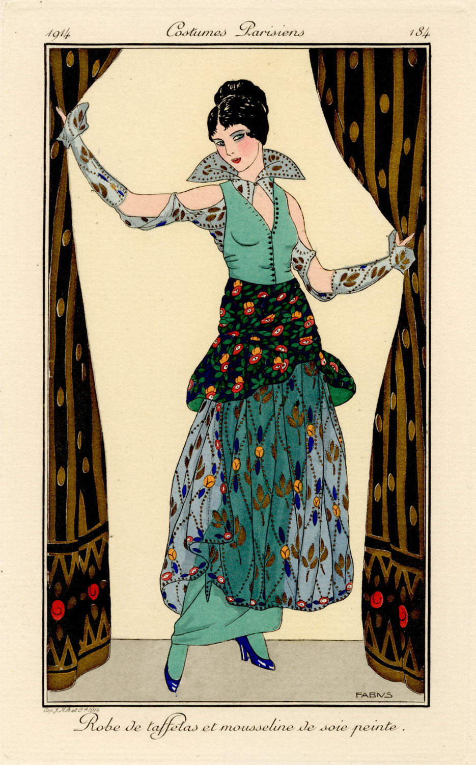 Robe de taffetas et mousseline de soie peinte