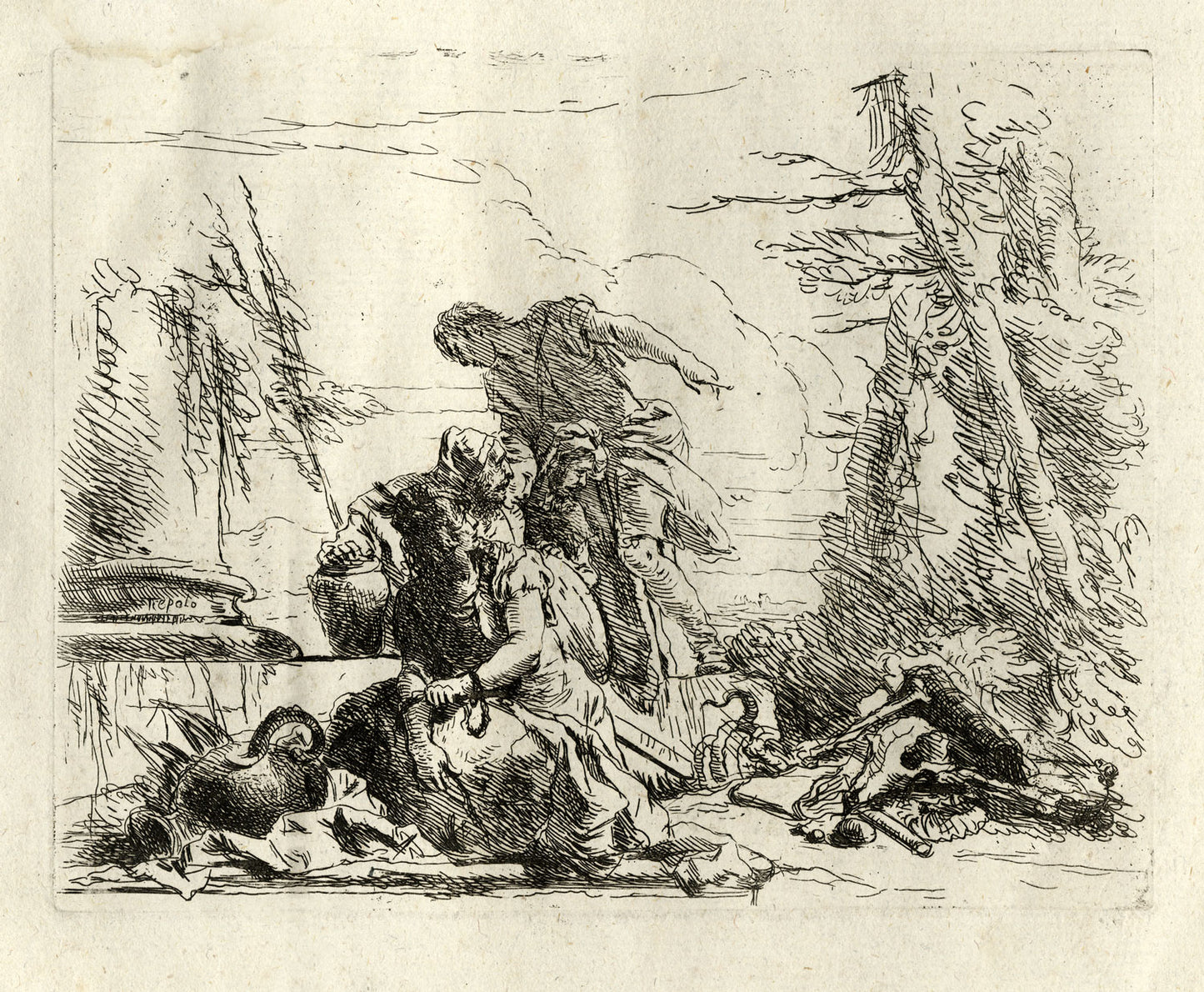 A Woman With Her Arms in Chains and Four Other Figures