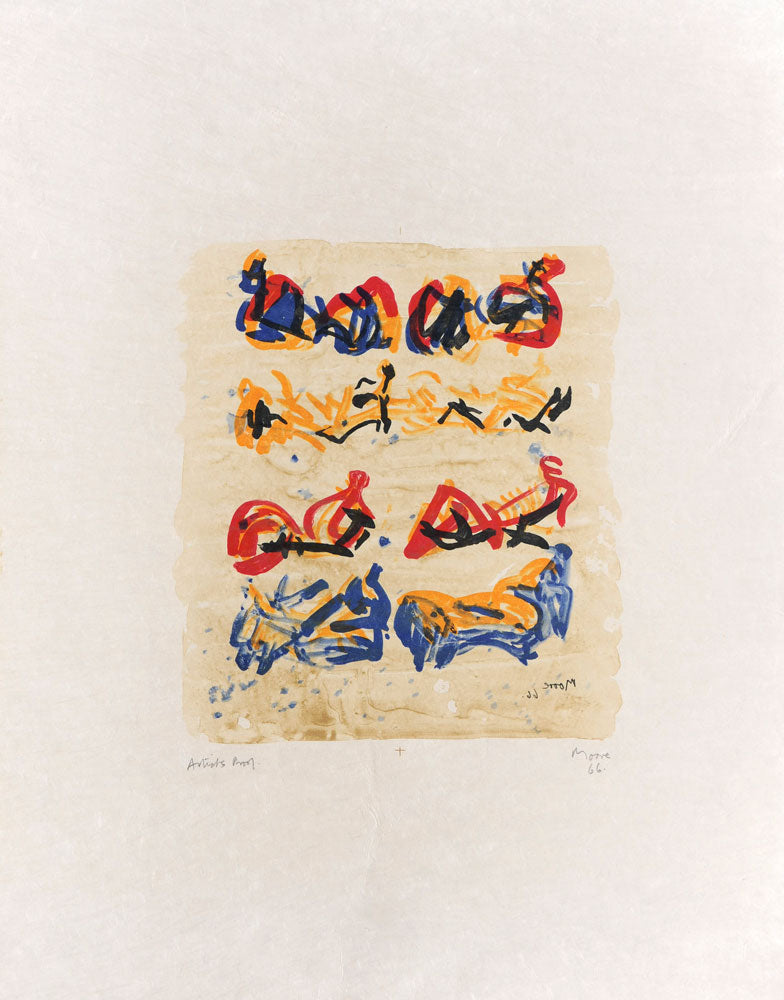 Eight Reclining Figures in Yellow Red and Blue