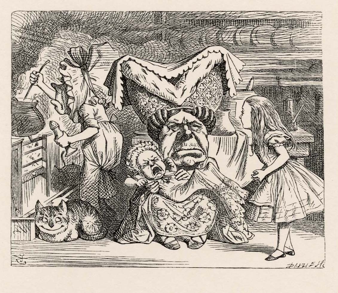 The Duchess was sitting on a three-legged stool in the middle, nursing a baby...