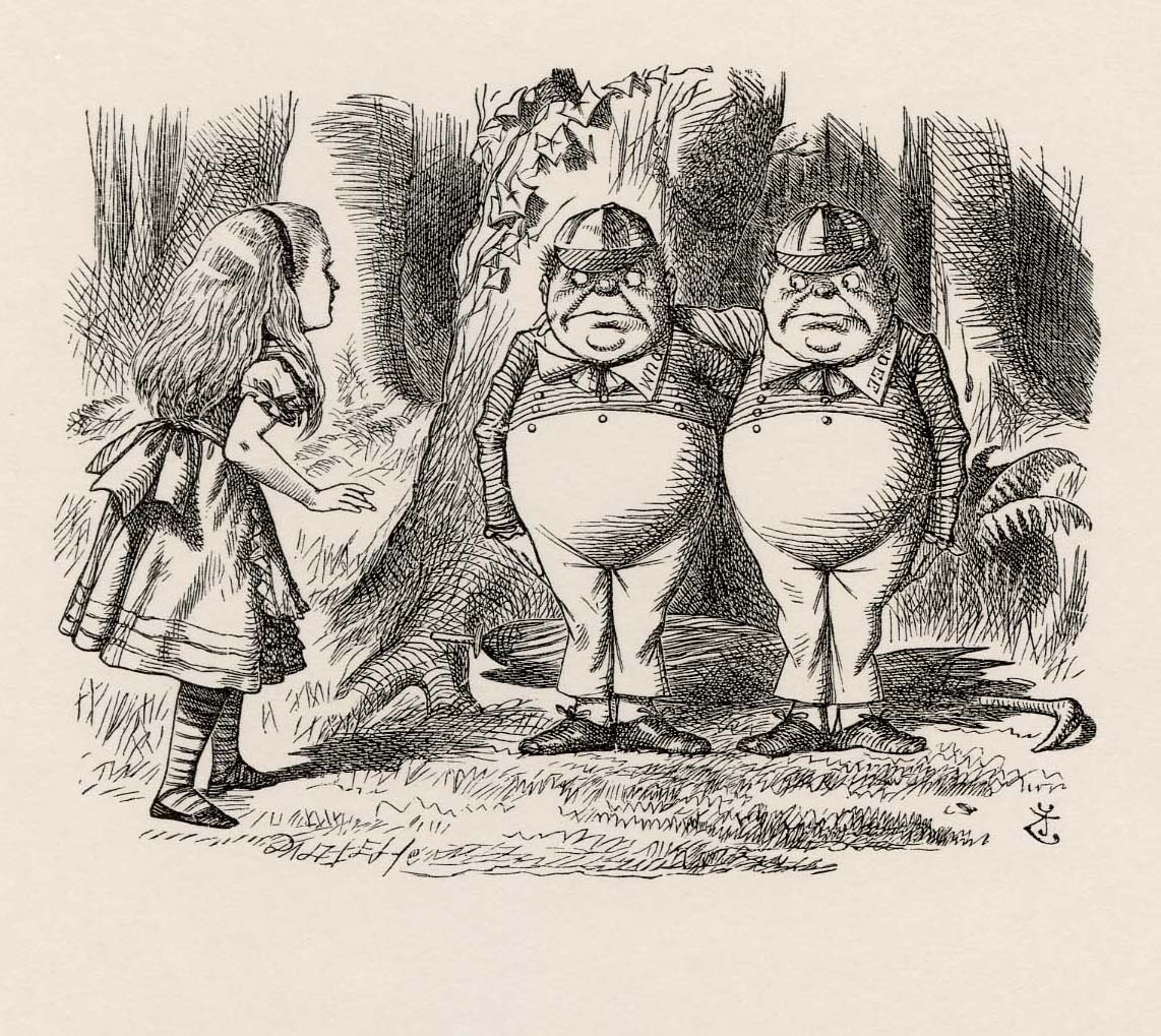 They were standing under a tree, each with an arm round the other's neck.