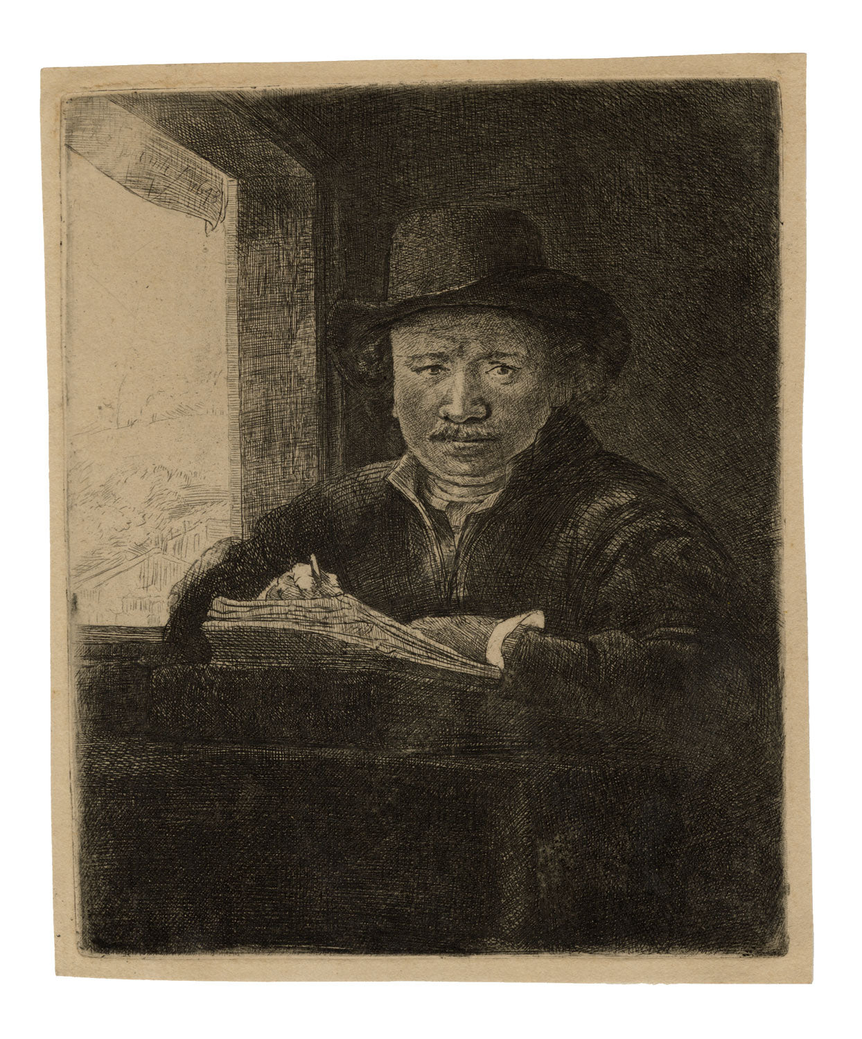 Rembrandt Drawing at a Window