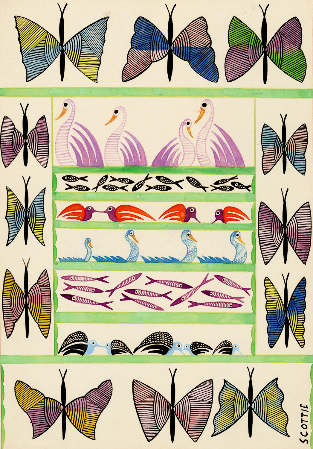 Butterfly Border: Birds & Fish