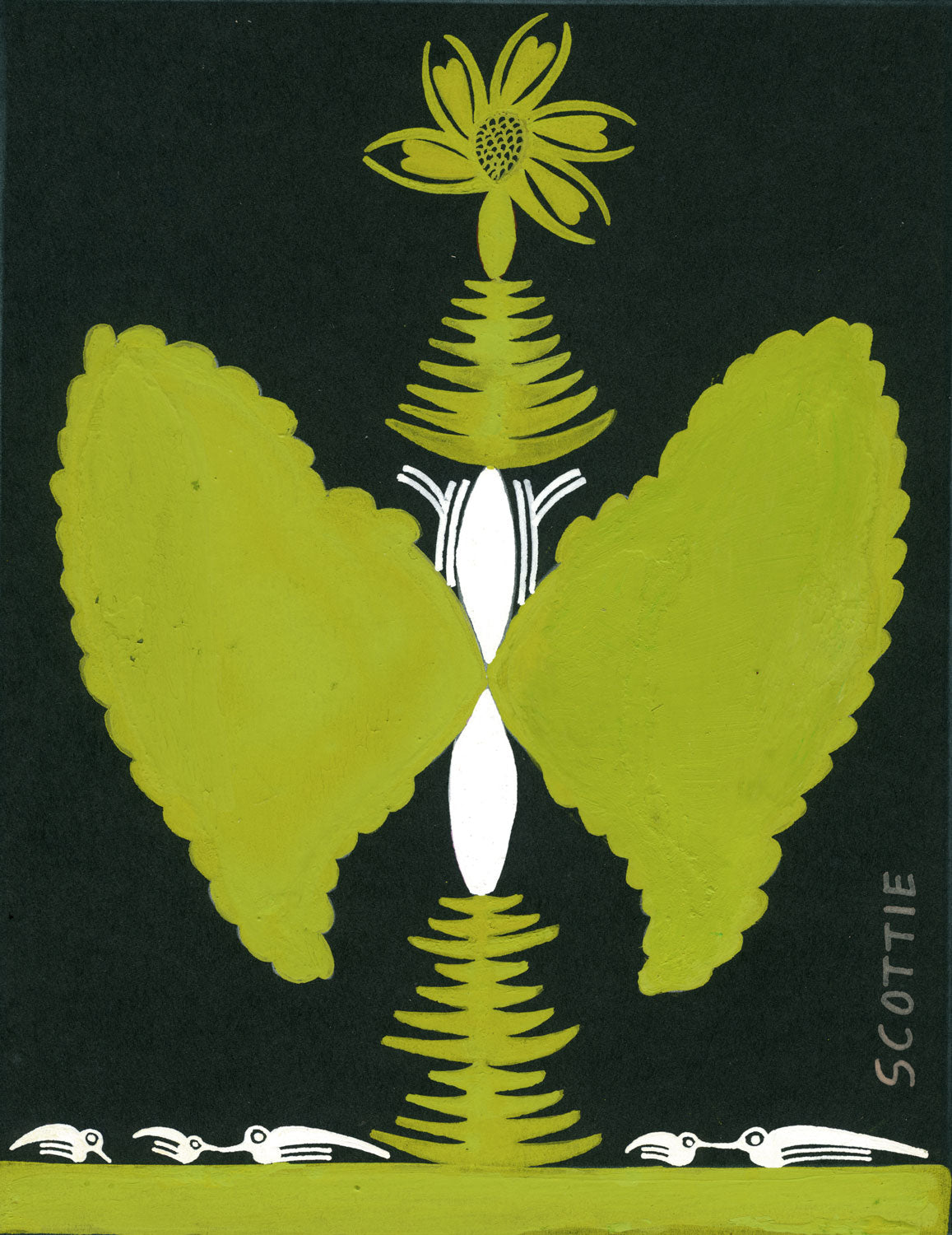 Green Butterfly with Birds