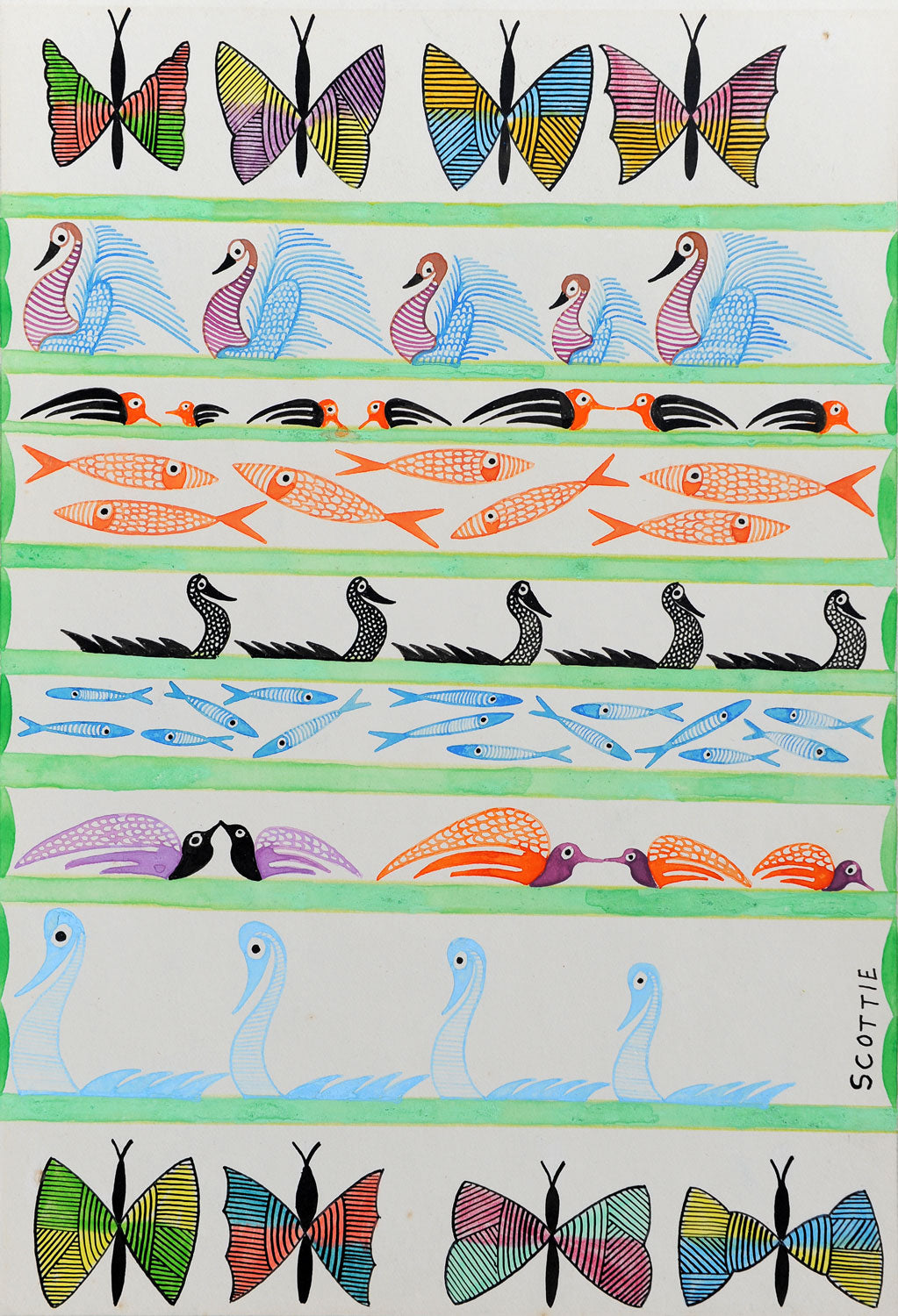 Rows of Butterflies, Birds & Fish