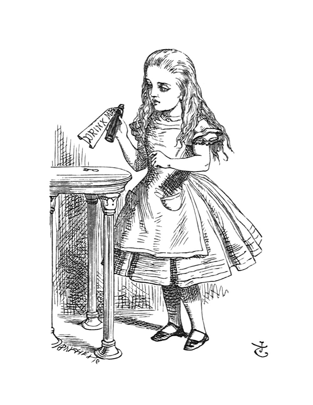 Tied round the neck of the bottle was a paper label, with the word's 'Drink Me,' beautifully printed in large letters...