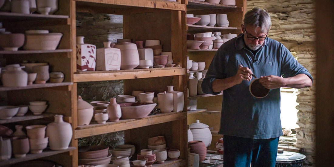Watch a film of Phil Rogers glazing pots in his studio. Phil Rogers pots available for sale from Goldmark in Uppingham