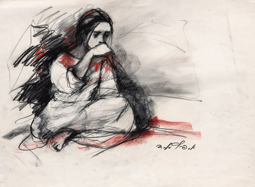 Girl Seated in Red and White