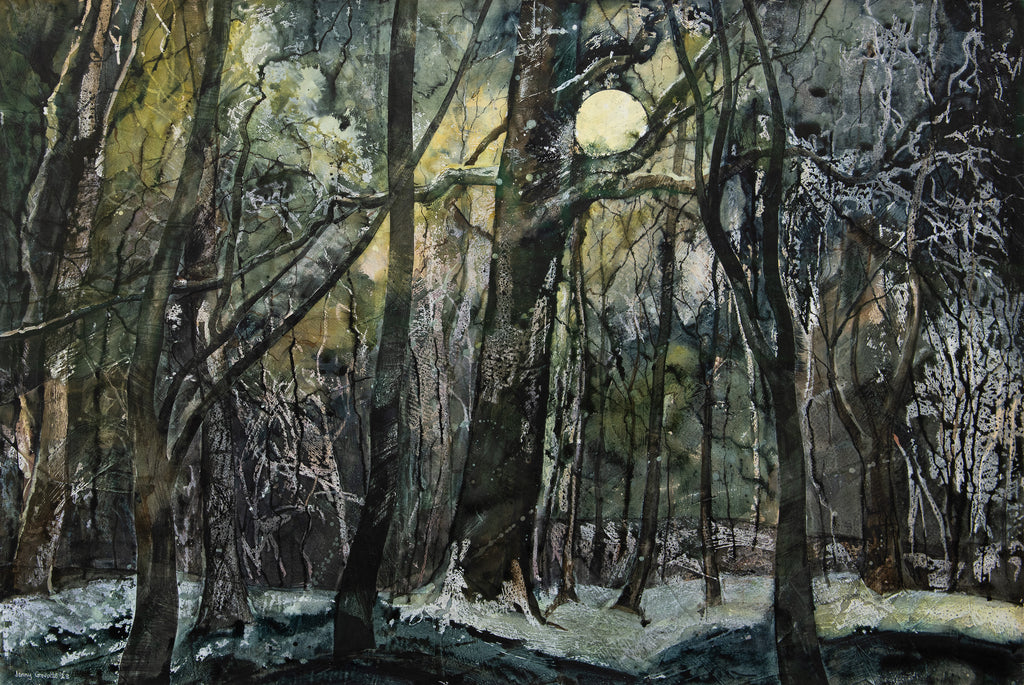 Snow Moon Behind the Trees