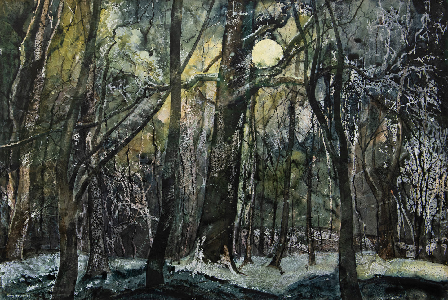 Snow Moon Behind the Trees