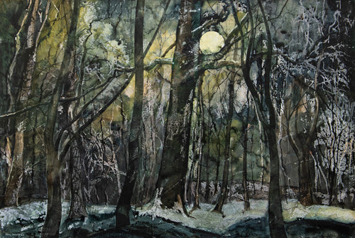 Snow Moon Behind the Trees
