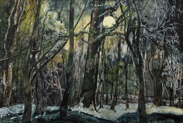 Snow Moon Behind the Trees