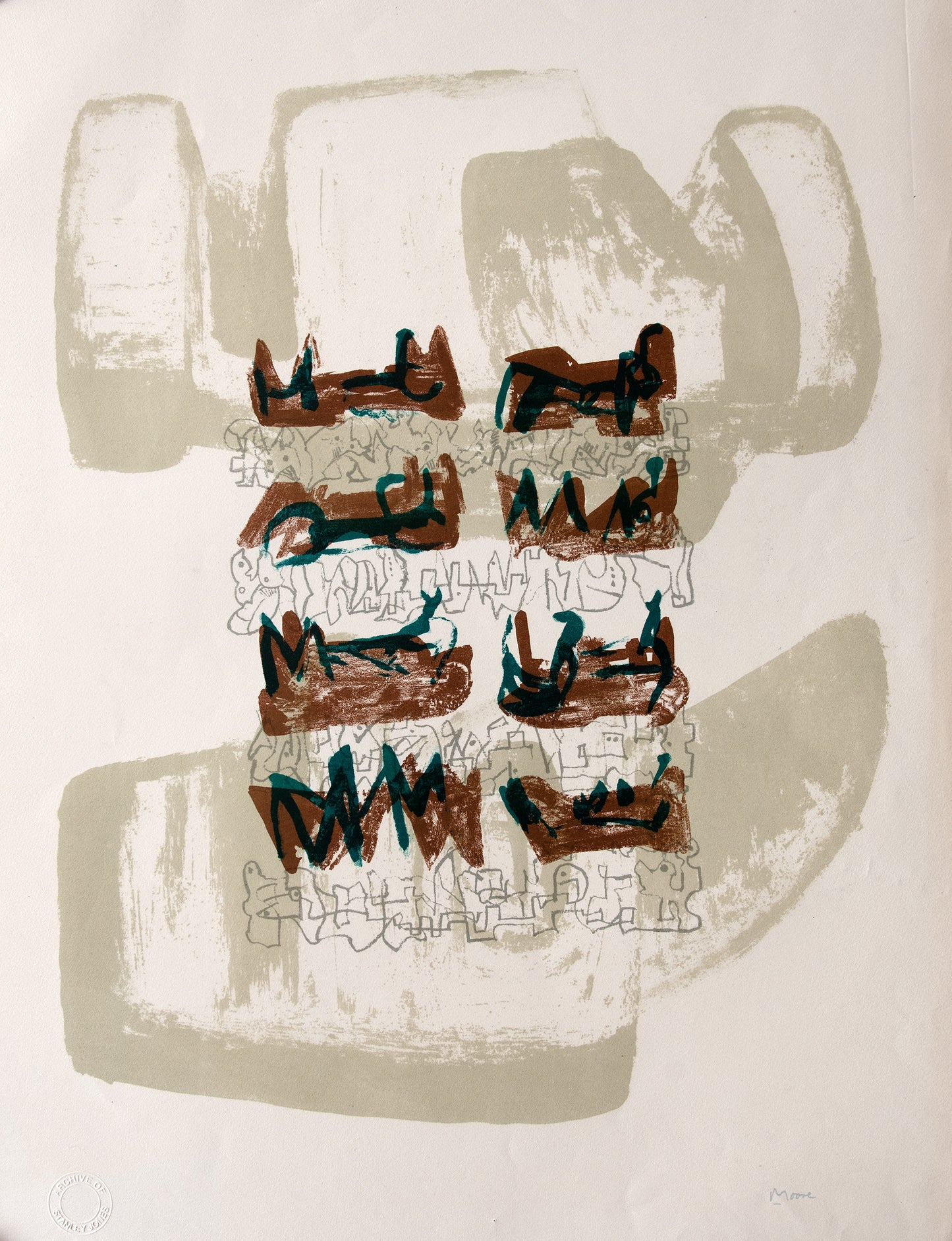 Eight Reclining Figures on Rock Background