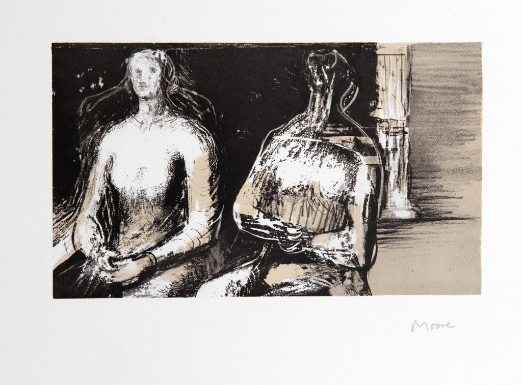 Two Seated Figures against Pillar