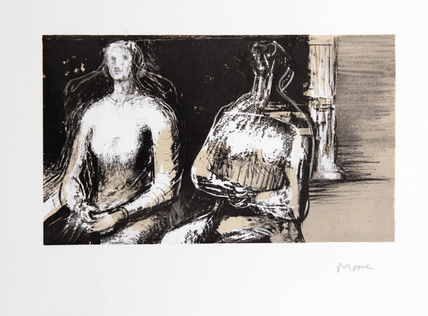 Two Seated Figures against Pillar
