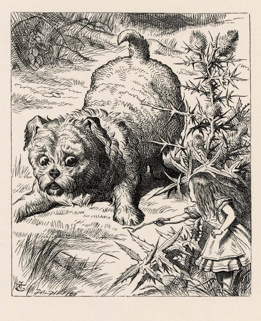 She picked up a little bit of stick, and held it out to the puppy