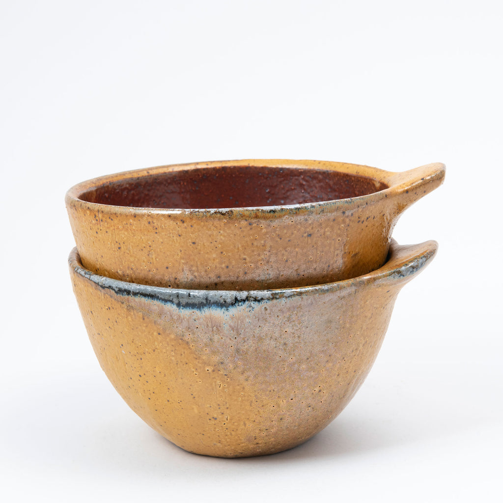 Set of Two Faceted Bowls With Lugs