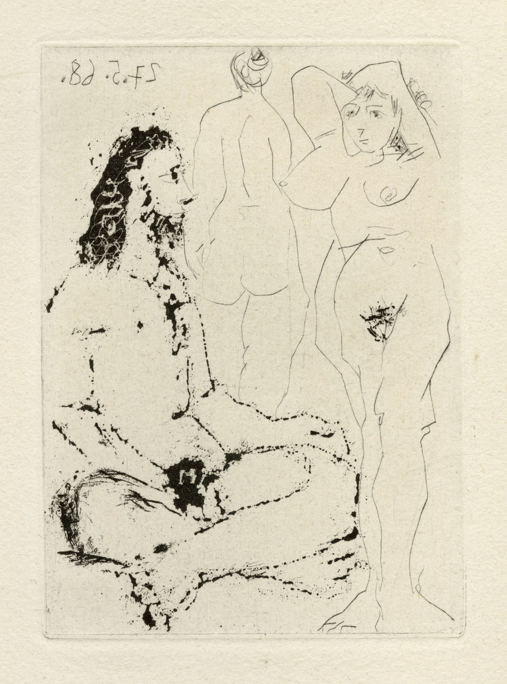 Homme Nu Assis en Tailleur, et Deux Femmes