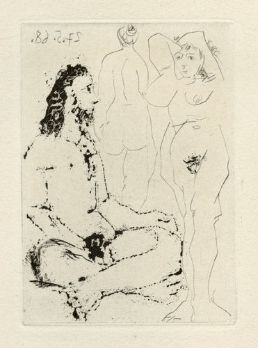 Homme Nu Assis en Tailleur, et Deux Femmes
