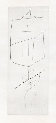 Preste Iohan. Un pendon de plata con una cruz prieta y de amas partes dos blagos.