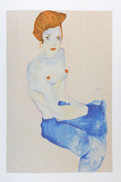 Seated Girl with Bare Torso and Blue Skirt
