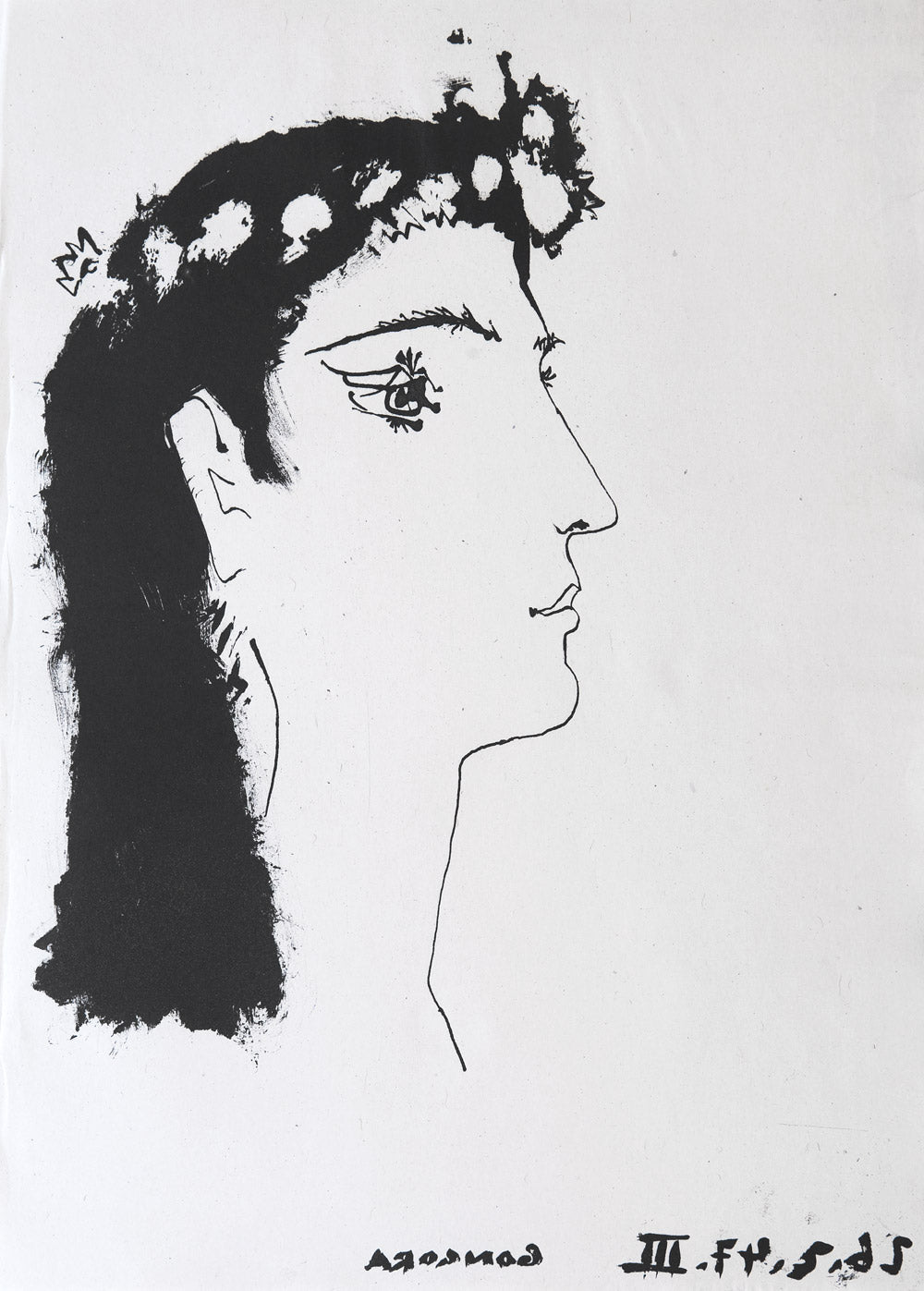 Head of a woman crowned with flowers