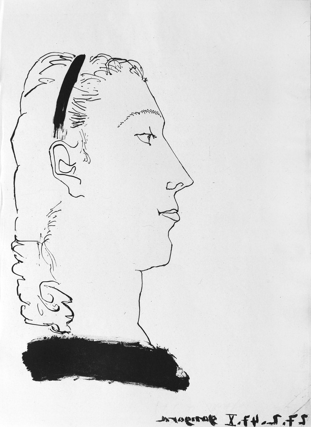 Head of a haughty woman with a ribbon in her hair