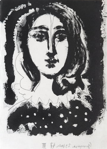 Face of a woman against a black ground