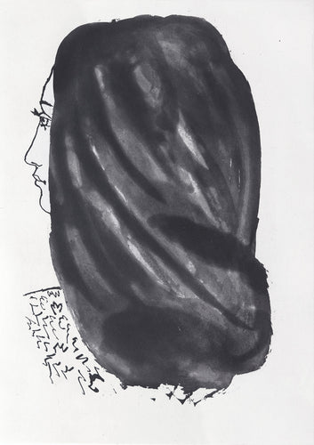 Profile of a woman, with her very lush hair seen from behind