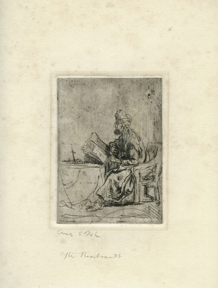 Writing Rabbi Drawing A Rabbi Studying, from a drawing by Rembrandt – Goldmark