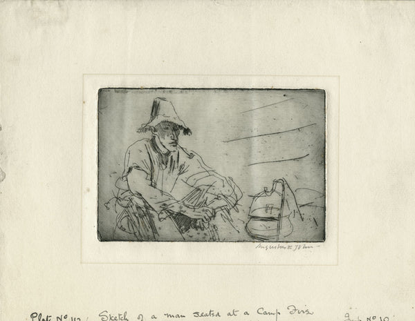 A Man Seated by a Camp Fire