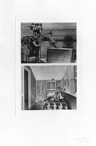 A - Garco Robot Nailing a Wooden Box - Little Boy on his Bed in his Room