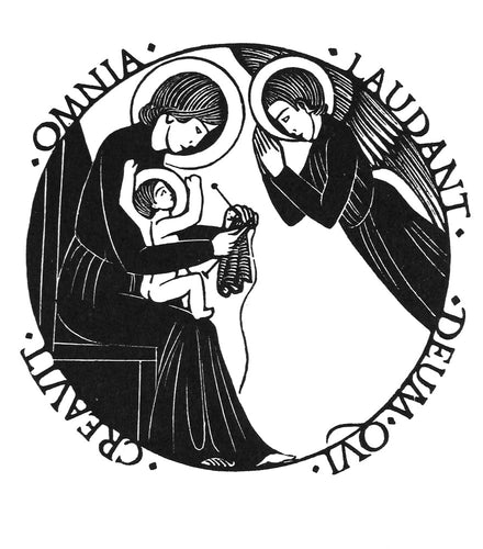 Madonna and Child with Angel: Madonna knitting