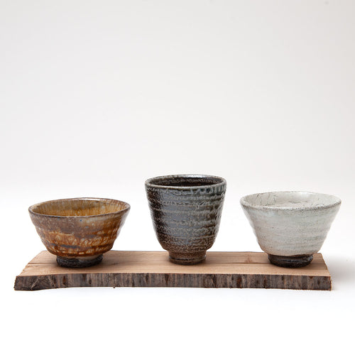 Set of Three Cups With Wooden Tray