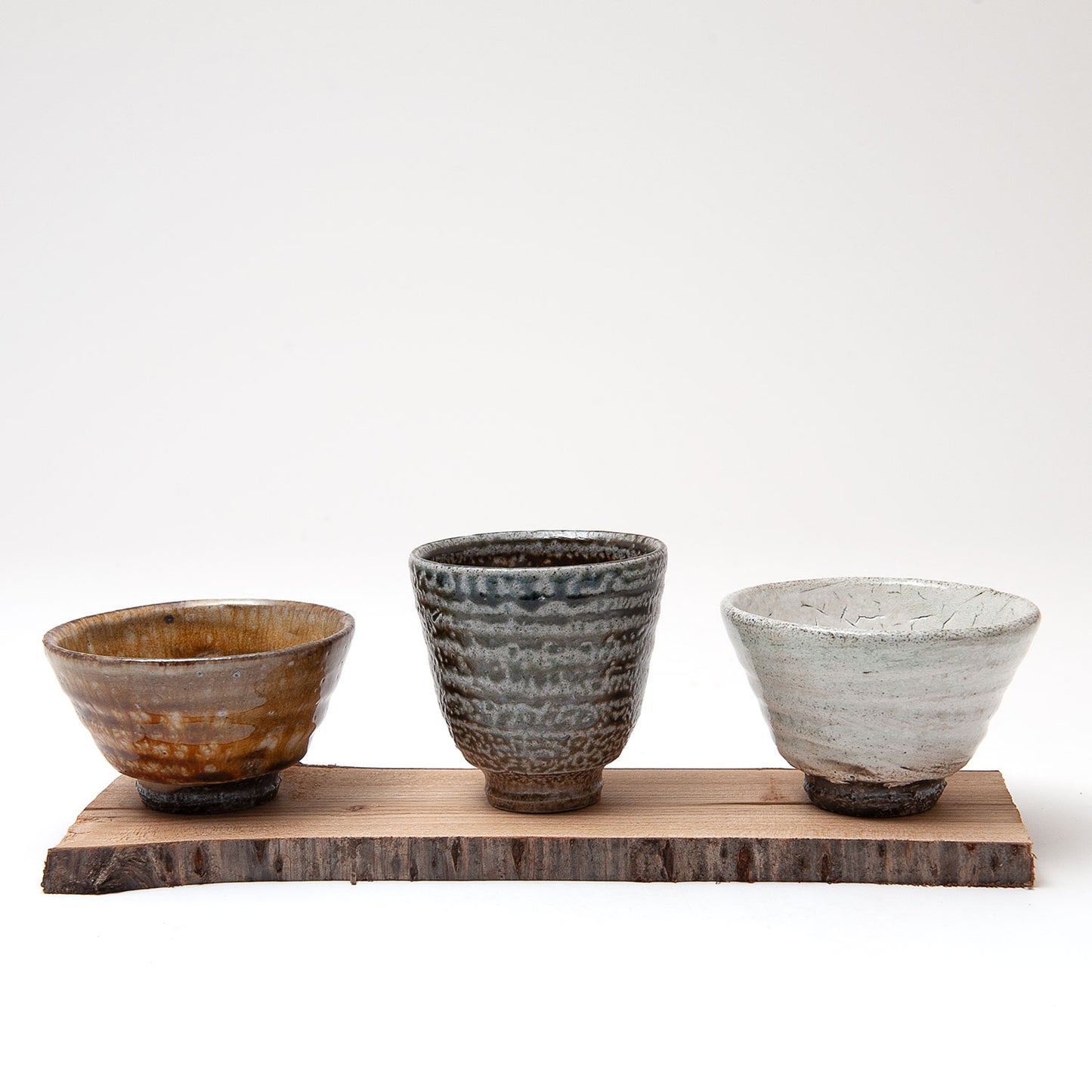 Set of Three Cups With Wooden Tray