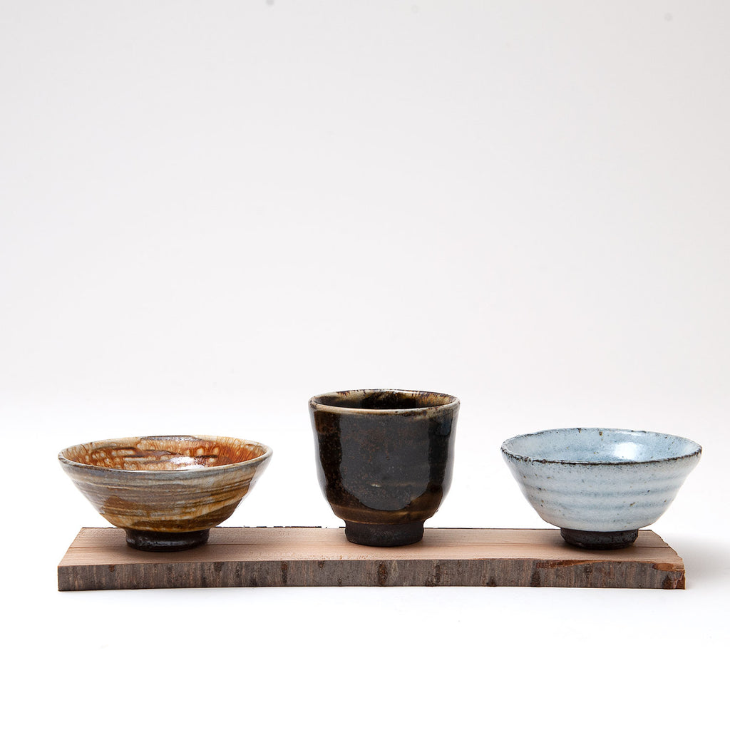 Set of Three Cups With Wooden Tay