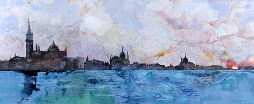 Setting sun seen from the lagoon, Venice