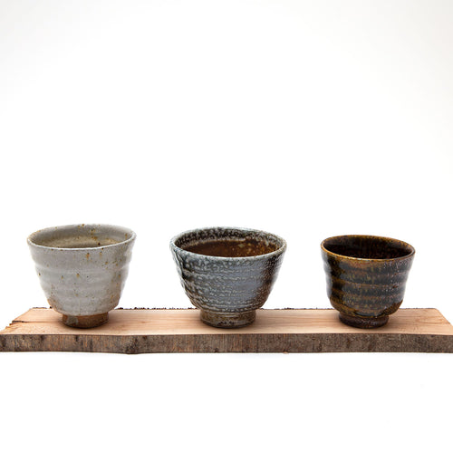 Set of Three Cups with Wooden Tray