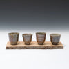 Set of Four Small Cups with Wooden Tray