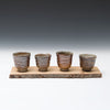Set of Four Small Cups with Wooden Tray
